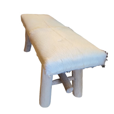 Leather and Teak Bench - White at online8 furniture store Auckland