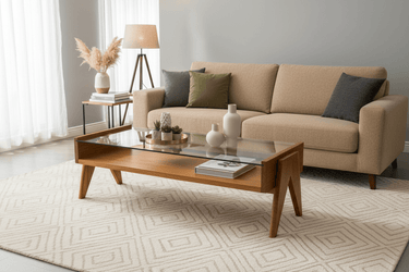 Leeds Glass Coffee Table - Cherry Wood at Online8 Furniture Auckland NZ