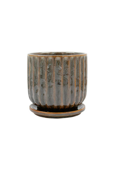 Leonie Brackish Glaze Planter w/Saucer Large at online8 furniture store Auckland