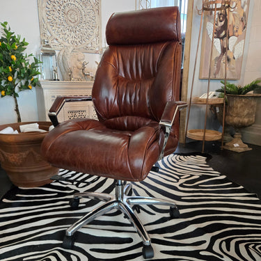 Lincoln Vintage Leather Office Chair - Vintage Cigar at Online8 Furniture Auckland NZ