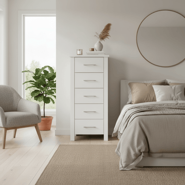 Loft 5 Drawer Slimboy - White at online8 furniture store Auckland