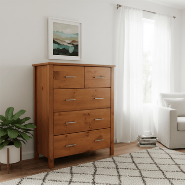 Loft 5 Drawer Tallboy Natural at online8 furniture store Auckland