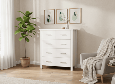 Loft 5 Drawer Tallboy White at online8 furniture store Auckland