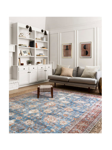 Loren Floor Rug - Blue/Brick at online8 furniture store Auckland