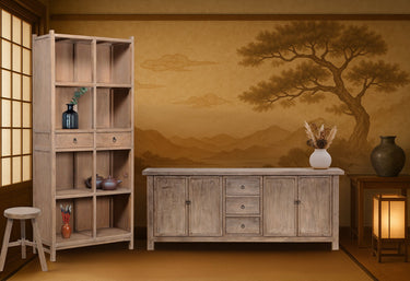 Lotus & Jade Tall Display Cabinet - Reclaimed Pine at Online8 Furniture Auckland NZ