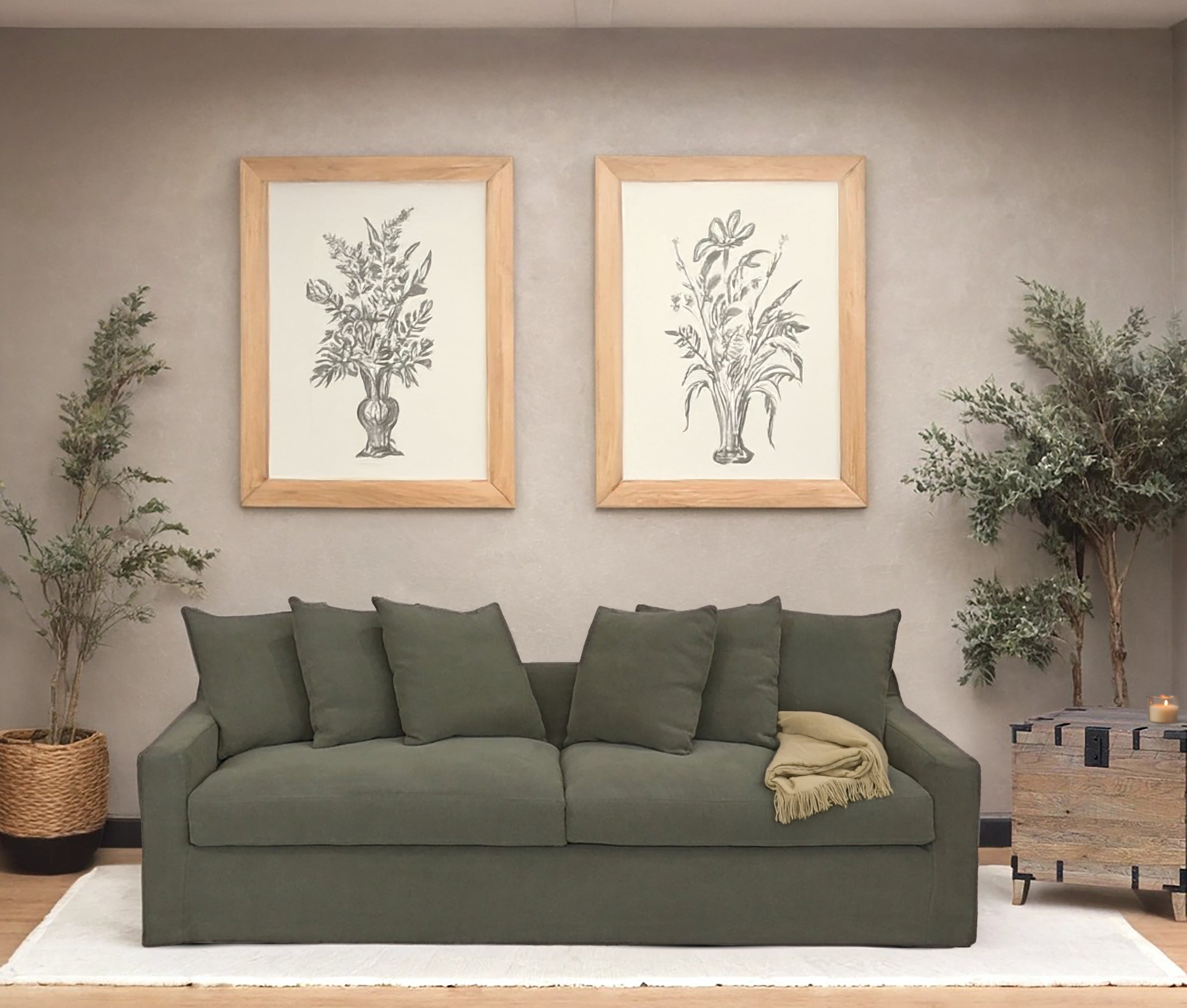 Lucca 3 Seater Slipcover Sofa - Olive – Online8