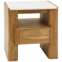 Lucia Acacia & Marble Bed Side Table - Oak Finish at online8 furniture store Auckland