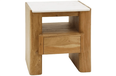 Lucia Acacia & Marble Bed Side Table - Oak Finish at online8 furniture store Auckland