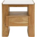 Lucia Acacia & Marble Bed Side Table - Oak Finish at online8 furniture store Auckland