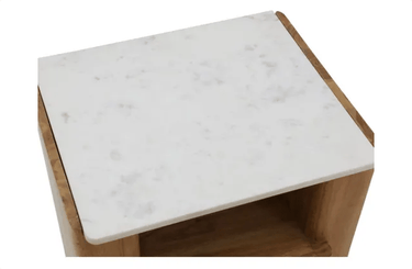 Lucia Acacia & Marble Bed Side Table - Oak Finish at online8 furniture store Auckland