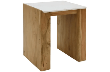 Lucia Acacia & Marble Side Table - Oak Finish at online8 furniture store Auckland