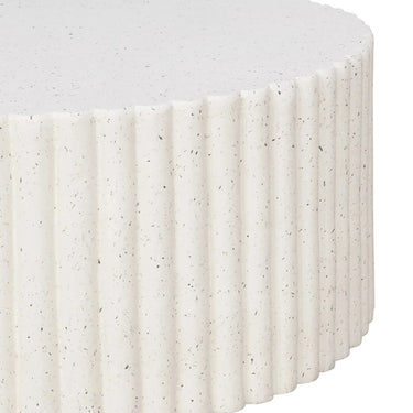 Lulu Ribbed MGO Round Coffee Table - White Fleck at online8 furniture store Auckland