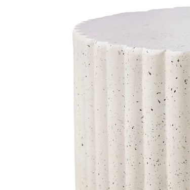 Lulu Ribbed MGO Round Coffee Table - White Fleck at online8 furniture store Auckland