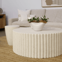 Lulu Ribbed MGO Round Coffee Table - White Fleck at online8 furniture store Auckland