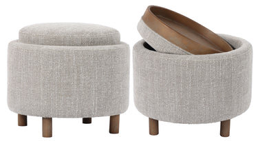 Luna Ottoman - Taupe W/ Reversible Ash Wooden Tray at online8 furniture store Auckland