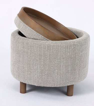 Luna Ottoman - Taupe W/ Reversible Ash Wooden Tray at online8 furniture store Auckland