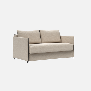 Luoma Sofa Bed in Phobos mocha 100% polyester with slim arms and black signature piping