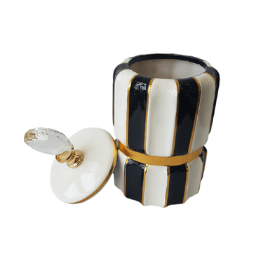 Luxe Bold Striped Vase with Lid at online8 furniture store Auckland