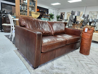 Madison Aged Leather 2 Seater Sofa - Vintage Cigar at Online8 Furniture Auckland NZ