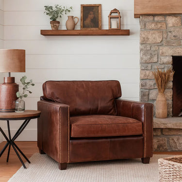 Madison Aged Leather Armchair - Vintage Cigar at Online8 Furniture Auckland NZ