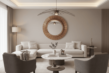 Madrid Walnut Wooden Round Mirror 90cm at Online8 Furniture Auckland NZ