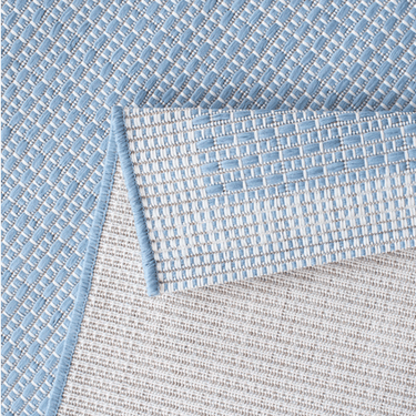 Makana Indoor/Outdoor Border Light Blue Rug at online8 furniture store Auckland