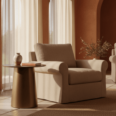 Malibu Round Side Table | Warm Iron Brown & Brass at Online8 Furniture Auckland NZ