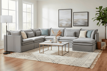 Malta Slipcover Modular Sofa - Crnr+1+Crnr+Ottoman - Grey at Online8 Furniture Auckland NZ