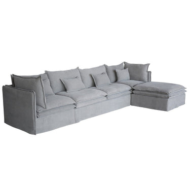 Malta Slipcover Modular Sofa - Crnr + 2 Seater + Crnr + Ottoman - Grey at online8 furniture store Auckland