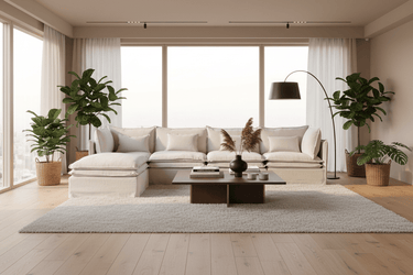 Malta Slipcover Modular Sofa - Crnr + 2 Seater + Crnr + Ottoman - Salt & Pepper at Online8 Furniture Auckland NZ