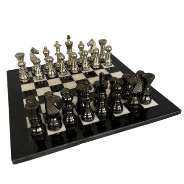 Marble & Aluminium Chess Set - Large at online8 furniture store Auckland