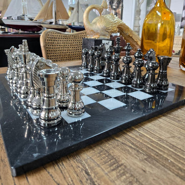 Marble & Aluminium Chess Set - Large at online8 furniture store Auckland