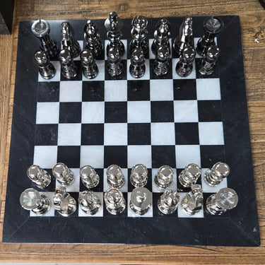 Marble & Aluminium Chess Set - Large at online8 furniture store Auckland