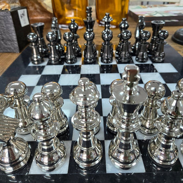 Marble & Aluminium Chess Set - Large at online8 furniture store Auckland