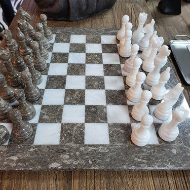 Marble Chess Set - Brown & White at online8 furniture store Auckland