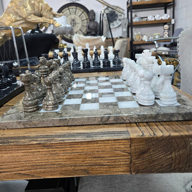 Marble Chess Set - Brown & White at online8 furniture store Auckland