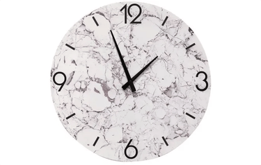 Marble Look Wall Clock - White at online8 furniture store Auckland