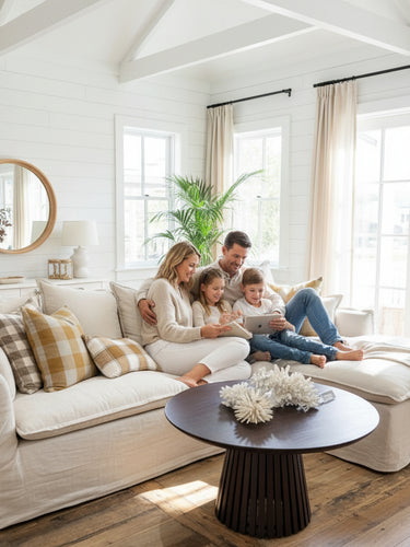 Marsala Slip Cover Sofa with Reversible Chaise  - Salt & Pepper at online8 furniture store Auckland