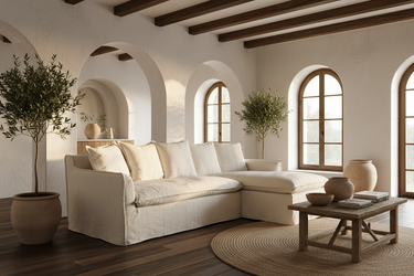 Marsala Slip Cover Sofa with Reversible Chaise  - Salt & Pepper