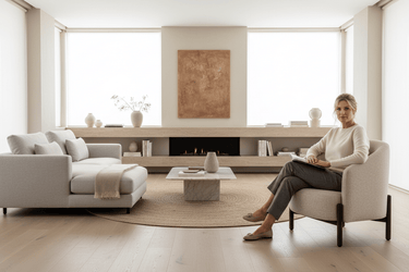 Memphis Tub Chair | Natural Fabric & Dark Oak at online8 furniture store Auckland