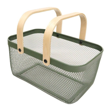 Mesh Basket w/Bamboo Handle - Green at online8 furniture store Auckland