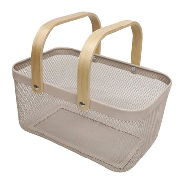 Mesh Basket w/Bamboo Handle - Ivory at online8 furniture store Auckland