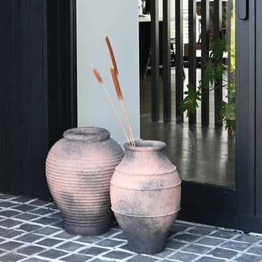Miles Ribbed Floor Pot - Rustic Brown at Online8 Furniture Auckland NZ