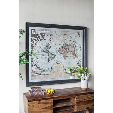 Mirrored Framed World Map Wall Art at online8 furniture store Auckland