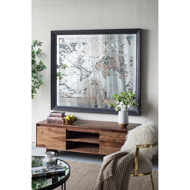 Mirrored Framed World Map Wall Art at online8 furniture store Auckland