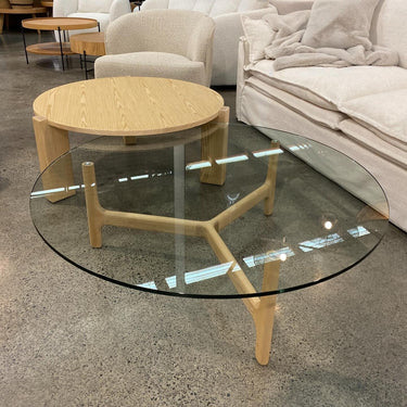 Moda Coffee Table - Natural & Glass Clear at online8 furniture store Auckland