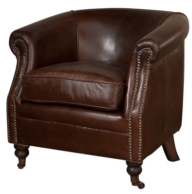 Mossberg Leather Tub Chair - Vintage Cigar at online8 furniture store Auckland