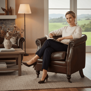 Mossberg Leather Tub Chair - Vintage Cigar at online8 furniture store Auckland