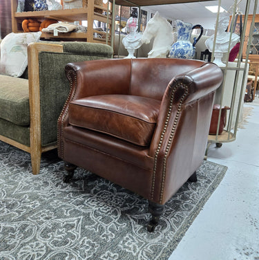 Mossberg Leather Tub Chair - Vintage Cigar at Online8 Furniture Auckland NZ