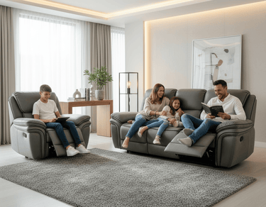 Moy 3RR + R Recliner Lounge Suite - Grey at online8 furniture store Auckland